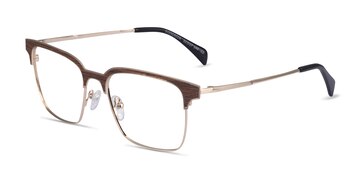 Gold & Wood Evergreen -  Classic Wood Texture Eyeglasses