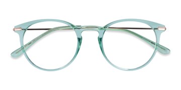 Clear Green & Rose Gold Particle -  Colorful Plastic, Metal Eyeglasses