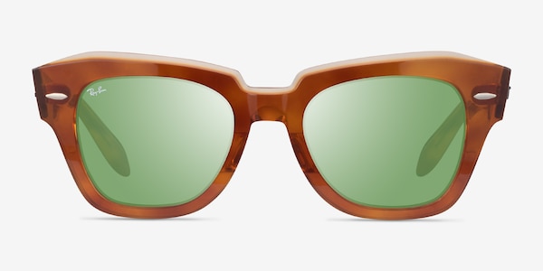 Ray-Ban State Street Havana On Transparent Beige Acetate Sunglass Frames