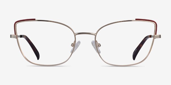 Exquisite Light Gold Burgundy Métal Montures de Lunette de vue