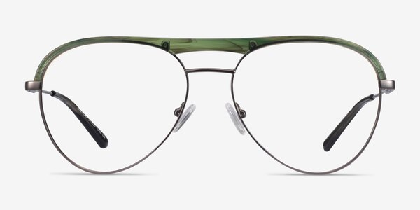 Mission Green Striped & Gunmetal Acetate-metal Montures de Lunette de vue