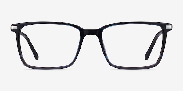 Button Striped Blue Acetate Eyeglass Frames