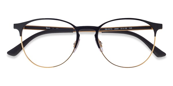 Ray-Ban RB6375 - Round Black Gold Frame Eyeglasses | EyeBuyDirect