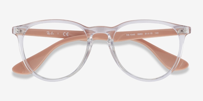 Ray Ban Rb7046 Round Clear And Pink Beige Frame Glasses For Women Eyebuydirect 