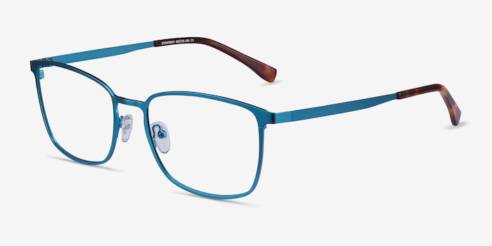 Strategy Blue Metal Eyeglass Frames from EyeBuyDirect, Angle View