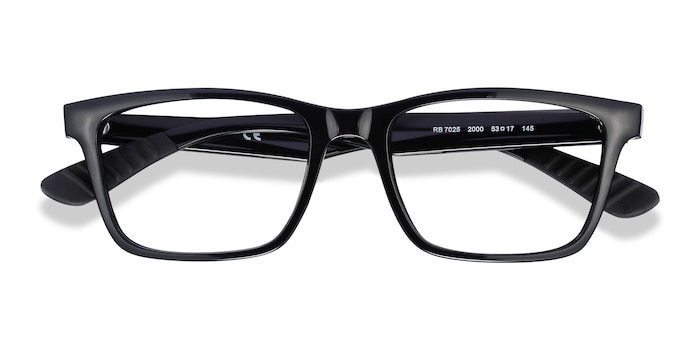 Ray-Ban RB7025 - Rectangle Shiny Black Frame Eyeglasses | EyeBuyDirect
