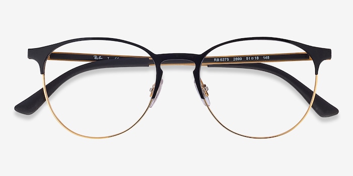 Ray Ban Rb6375 Round Black Gold Frame Eyeglasses Eyebuydirect