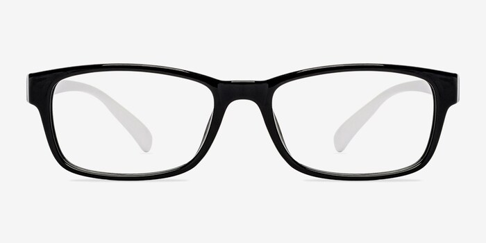 black and white plastic eyeglass frames