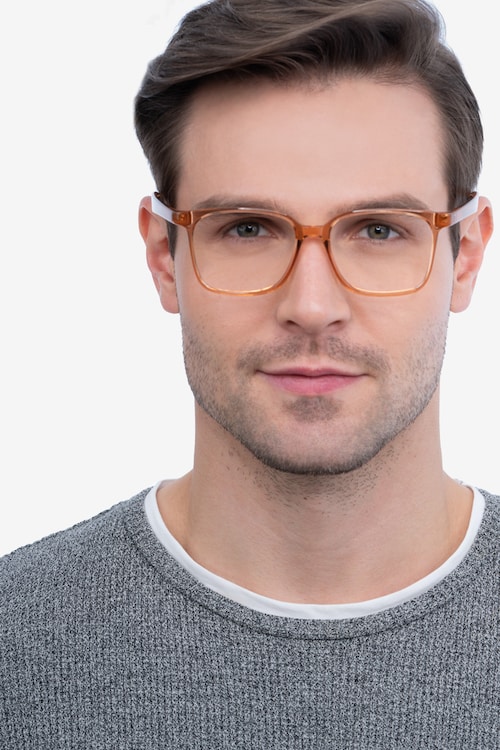 brown clear glasses